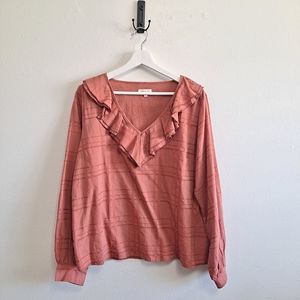 Roolee Ruffled V Neck Rust Colored Blouse